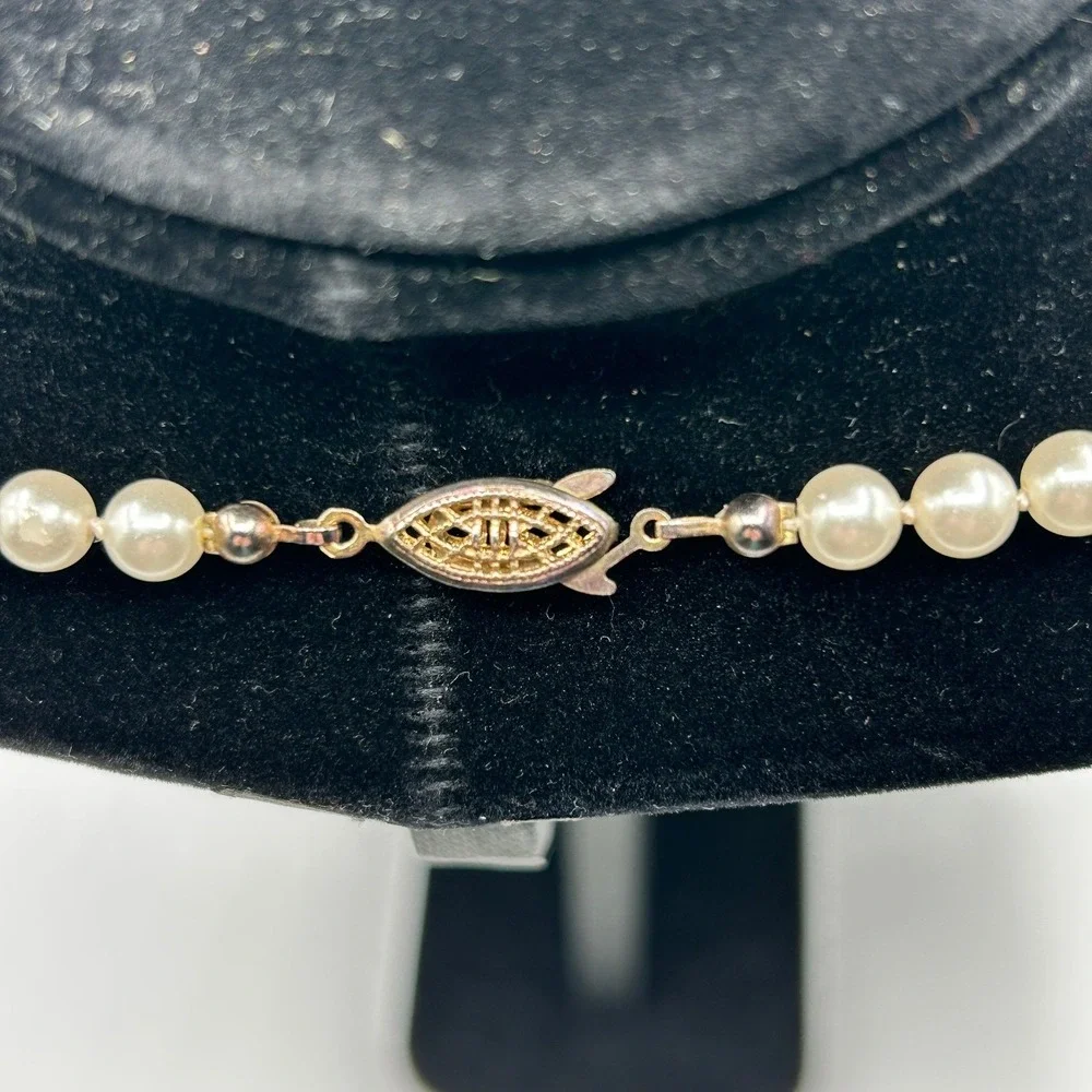 Vintage Faux Pearl Strand Necklace Fishhook Filigree Clasp Princess Length Bride